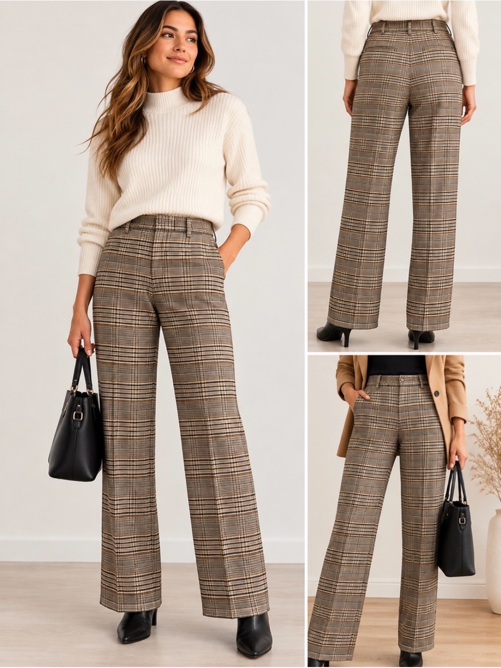Lands’ End Size 2 High Rise Plaid Straight Leg Pants Brown Academia Workwear